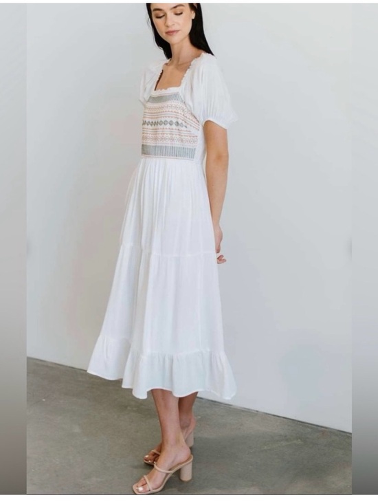 Baltic Born Dresses & Skirts - Baltic Born White Embroidered Smocked Midi Dress